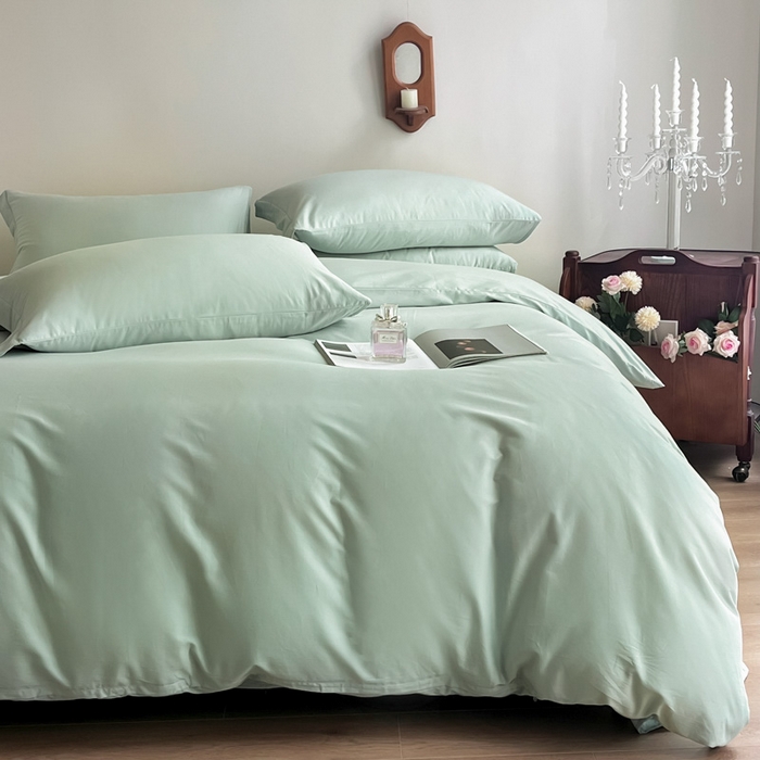 91家纺网 家纺一手货源 找家纺 艾迪尚家纺 2025新款100s生态全棉纯色磨毛四件套 阿克曼绿