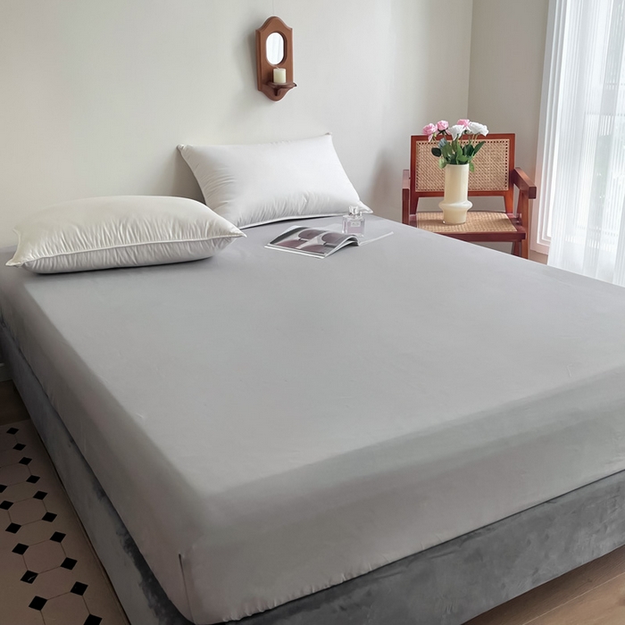 91家纺网 家纺一手货源 找家纺 艾迪尚家纺 2025新款100s生态全棉纯色磨毛单品床笠 白玉灰