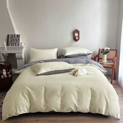 艾迪尚家纺 2025新款100s生态全棉纯色磨毛四件套 白玉灰