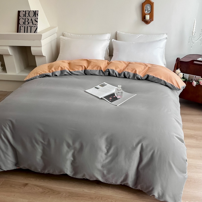 91家纺网 家纺一手货源 找家纺 艾迪尚家纺 2025新款100s生态全棉纯色磨毛单品被套 灰卡—可可橘