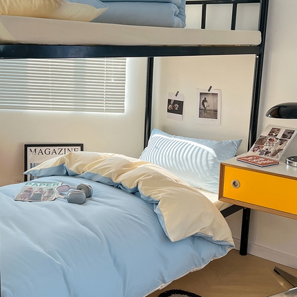 91家纺网 家纺一手货源 找家纺 （总）yyds网供 2023新款双拼AB版亲肤水洗棉纯色被套学生宿舍三件套单人双人四件套