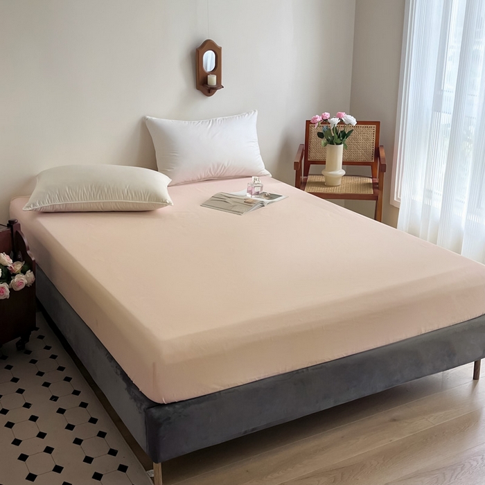 91家纺网 家纺一手货源 找家纺 艾迪尚家纺2025新款100s生态全棉纯色磨毛单品床笠 阿克曼绿樱草粉