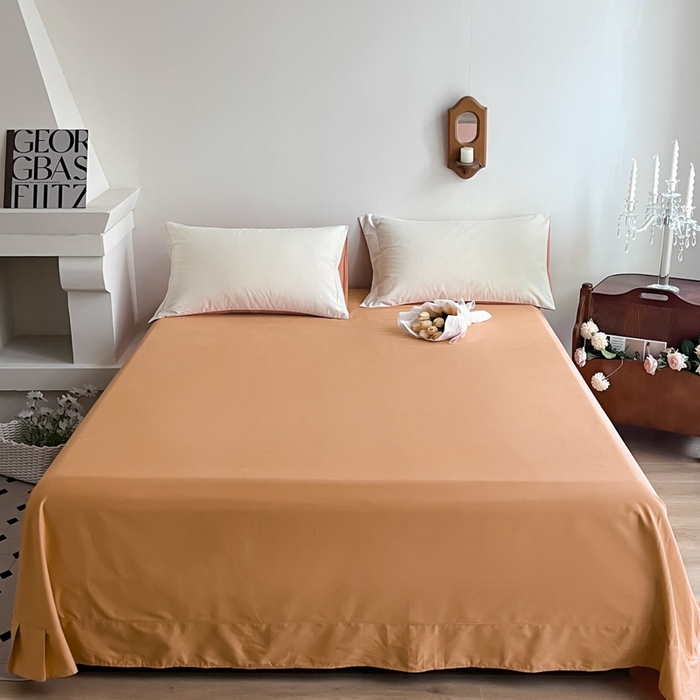 91家纺网 家纺一手货源 找家纺 艾迪尚2025新款100s生态全棉纯色磨毛单品床单杏仁米配天橙色