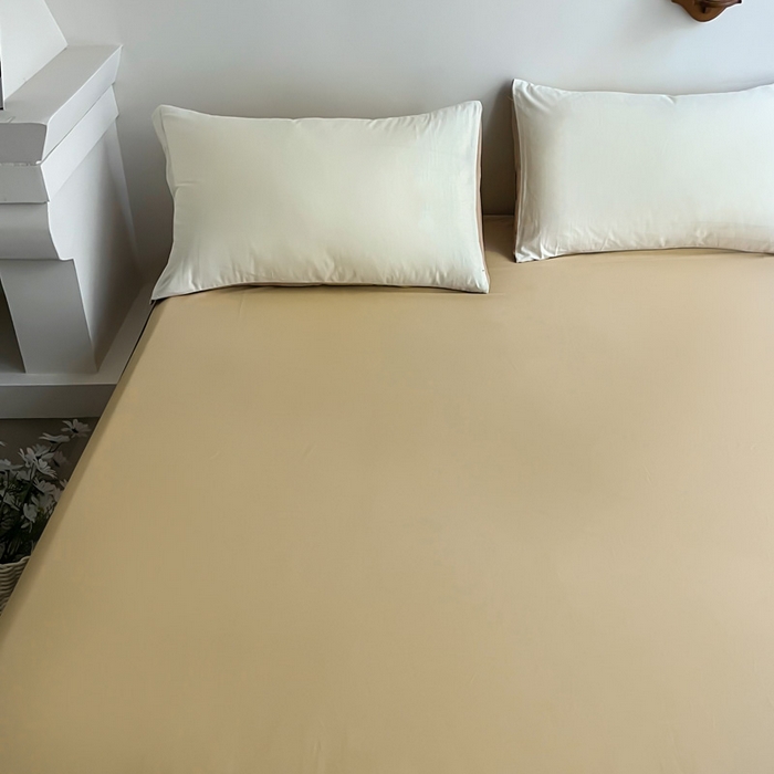 91家纺网 家纺一手货源 找家纺 艾迪尚家纺2025新款100s生态全棉纯色磨毛单品床单杏仁米配奶油咖