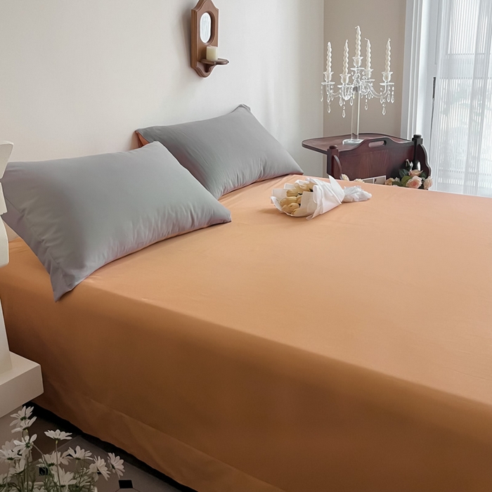 91家纺网 家纺一手货源 找家纺 艾迪尚家纺 2025新款100s生态全棉纯色磨毛单品床单 灰卡—可可橘