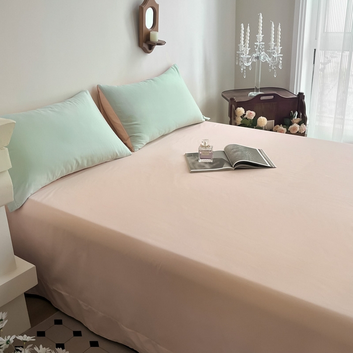 91家纺网 家纺一手货源 找家纺 艾迪尚家纺2025新款100s生态全棉纯色磨毛单品床单阿克曼绿樱草粉