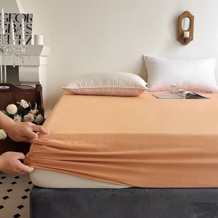 91家纺网 家纺一手货源 找家纺 艾迪尚2025新款100s生态全棉纯色磨毛单品床笠 灰卡—可可橘