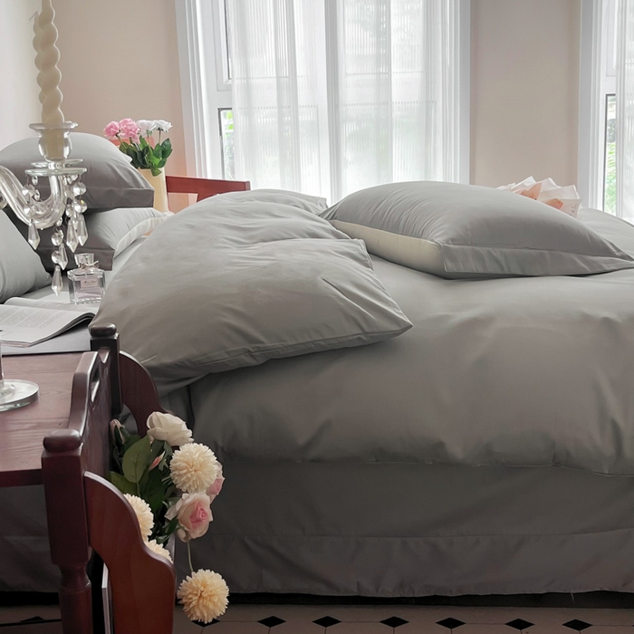 91家纺网 家纺一手货源 找家纺 艾迪尚家纺 2025新款100s生态全棉纯色磨毛四件套 灰卡