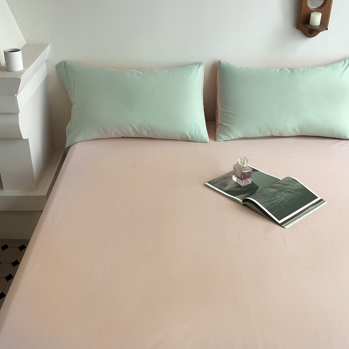 91家纺网 家纺一手货源 找家纺 艾迪尚家纺2025新款100s生态全棉纯色磨毛单品床单阿克曼绿樱草粉