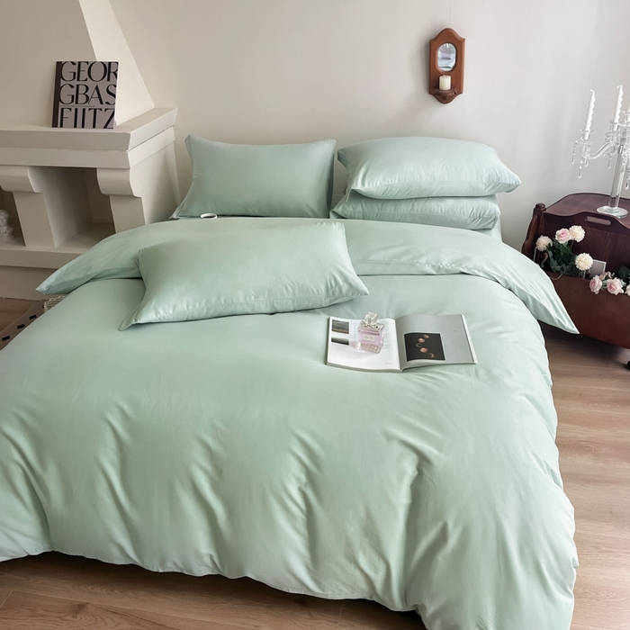 91家纺网 家纺一手货源 找家纺 艾迪尚家纺 2025新款100s生态全棉纯色磨毛四件套 阿克曼绿