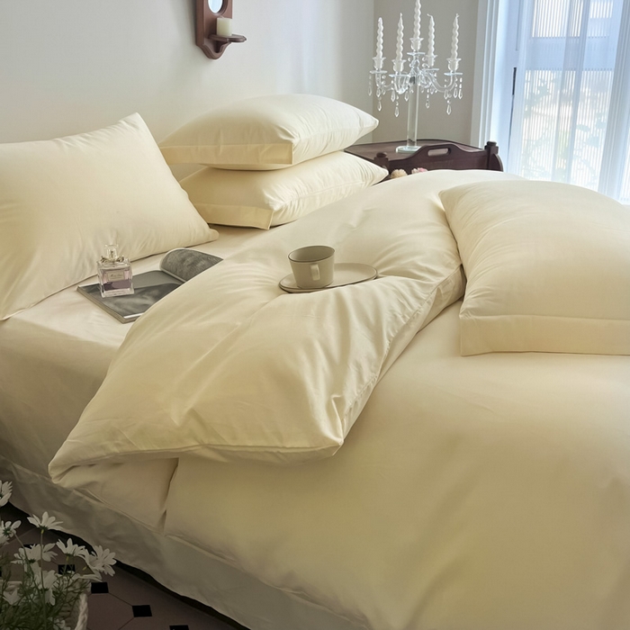 91家纺网 家纺一手货源 找家纺 艾迪尚家纺 2025新款100s生态全棉纯色磨毛四件套 玉子黄