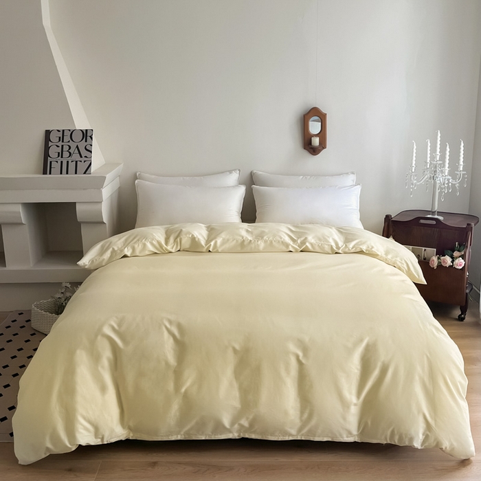 91家纺网 家纺一手货源 找家纺 艾迪尚家纺 2025新款100s生态全棉纯色磨毛单品被套 玉子黄