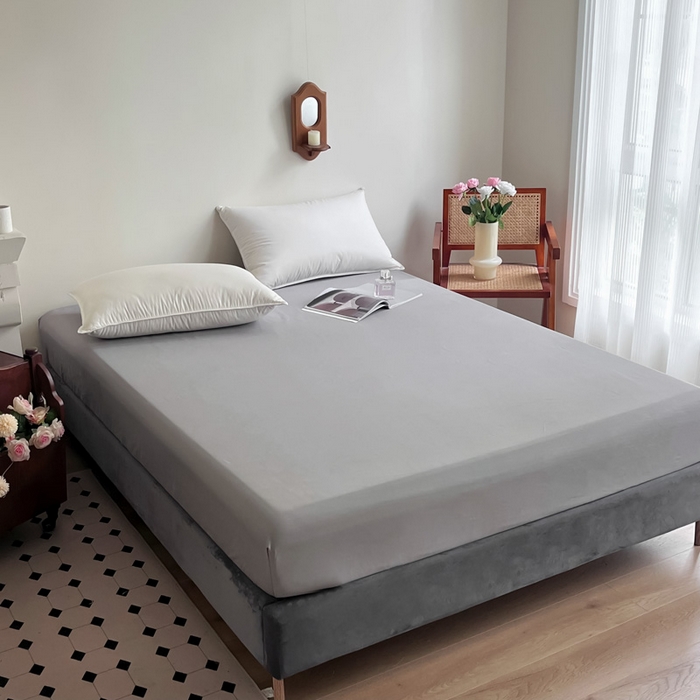 91家纺网 家纺一手货源 找家纺 艾迪尚家纺 2025新款100s生态全棉纯色磨毛单品床笠 白玉灰