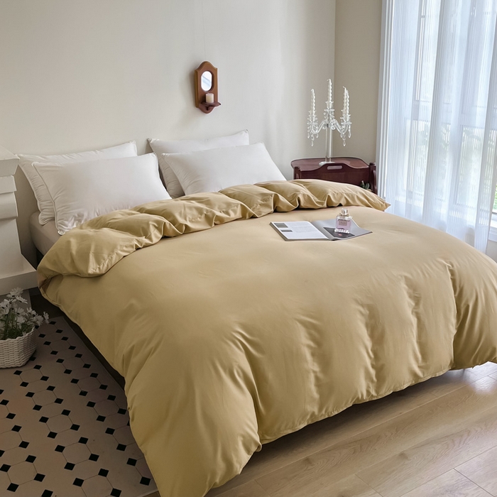 91家纺网 家纺一手货源 找家纺 艾迪尚家纺 2025新款100s生态全棉纯色磨毛单品被套 布莱克黄