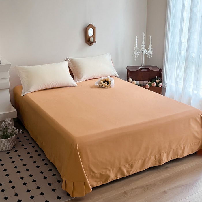 91家纺网 家纺一手货源 找家纺 艾迪尚2025新款100s生态全棉纯色磨毛单品床单杏仁米配天橙色