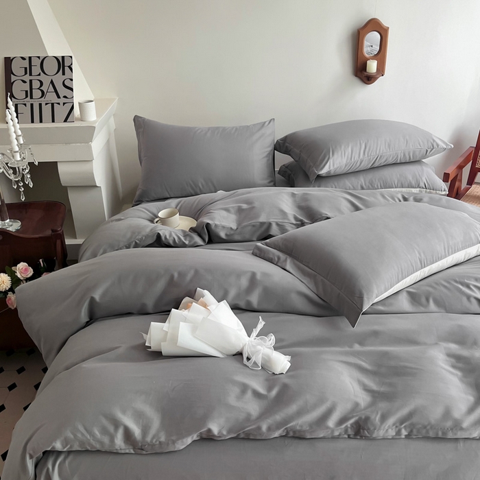 91家纺网 家纺一手货源 找家纺 艾迪尚家纺 2025新款100s生态全棉纯色磨毛四件套 灰卡