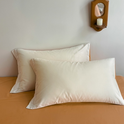 91家纺网 家纺一手货源 找家纺 艾迪尚2025新款100s生态全棉纯色磨毛单品单枕套杏仁米配天橙色