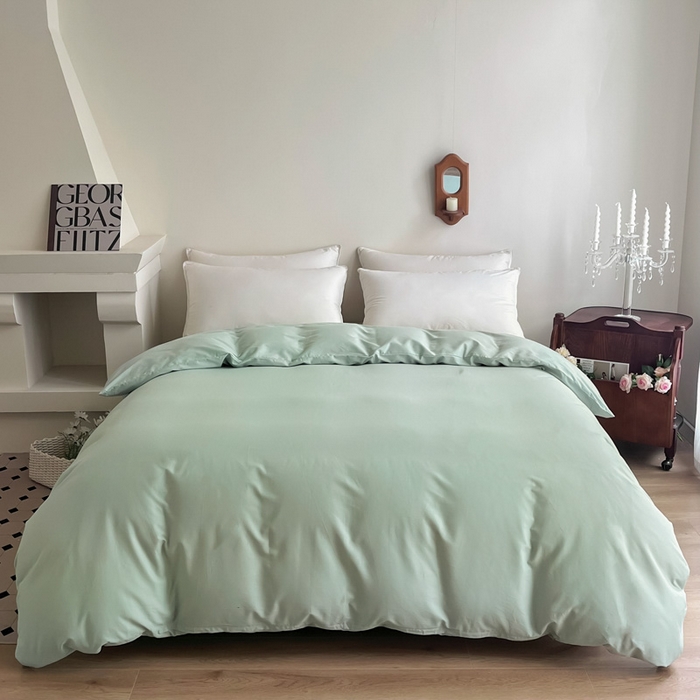 91家纺网 家纺一手货源 找家纺 艾迪尚家纺 2025新款100s生态全棉纯色磨毛单品被套 阿克曼绿