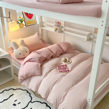 91家纺网 家纺一手货源 找家纺 （总）yyds网供 2023新款细条纹水洗棉三件套学生宿舍单人双人四件套纯色双拼单被套单件