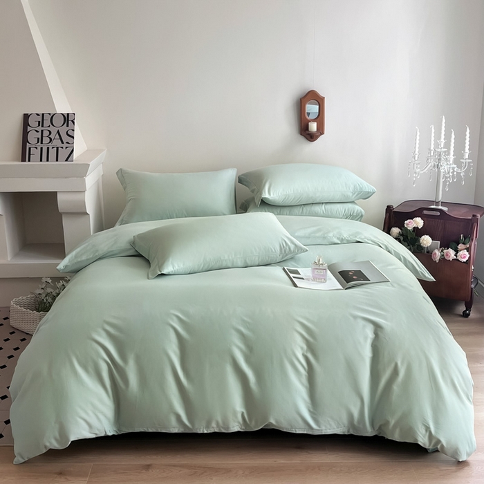 91家纺网 家纺一手货源 找家纺 艾迪尚家纺 2025新款100s生态全棉纯色磨毛四件套 阿克曼绿