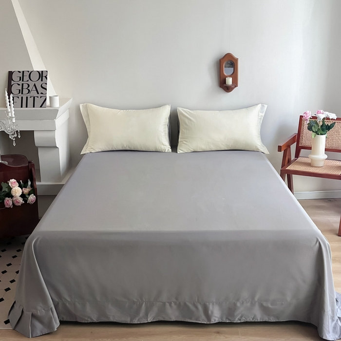 91家纺网 家纺一手货源 找家纺 艾迪尚家纺 2025新款100s生态全棉纯色磨毛单品床单 白玉灰