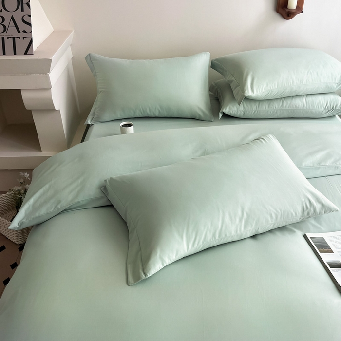 91家纺网 家纺一手货源 找家纺 艾迪尚家纺 2025新款100s生态全棉纯色磨毛四件套 阿克曼绿