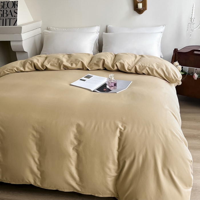 91家纺网 家纺一手货源 找家纺 艾迪尚家纺 2025新款100s生态全棉纯色磨毛单品被套 布莱克黄