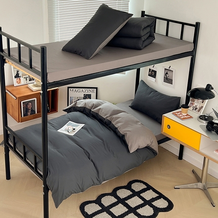 91家纺网 家纺一手货源 找家纺 （总）yyds网供 2023新款双拼AB版亲肤水洗棉纯色被套学生宿舍三件套单人双人四件套