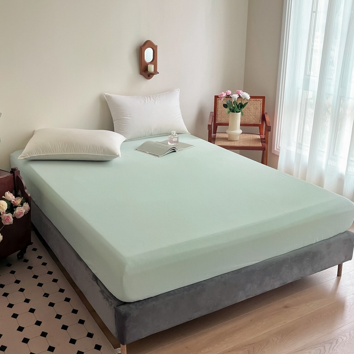 91家纺网 家纺一手货源 找家纺 艾迪尚家纺 2025新款100s生态全棉纯色磨毛单品床笠 阿克曼绿