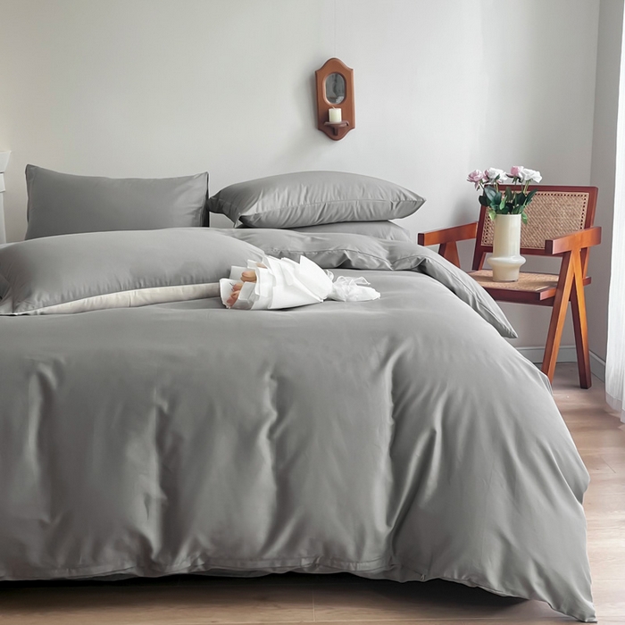 91家纺网 家纺一手货源 找家纺 艾迪尚家纺 2025新款100s生态全棉纯色磨毛四件套 灰卡