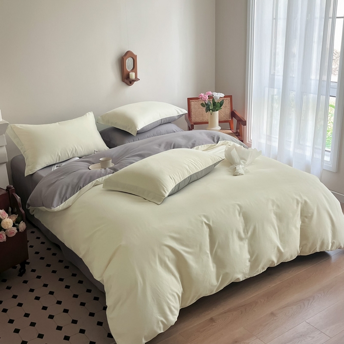 91家纺网 家纺一手货源 找家纺 艾迪尚家纺 2025新款100s生态全棉纯色磨毛四件套 白玉灰