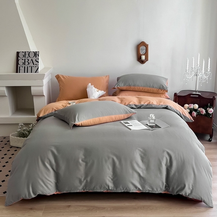 91家纺网 家纺一手货源 找家纺 艾迪尚家纺 2025新款100s生态全棉纯色磨毛四件套 灰卡—可可橘