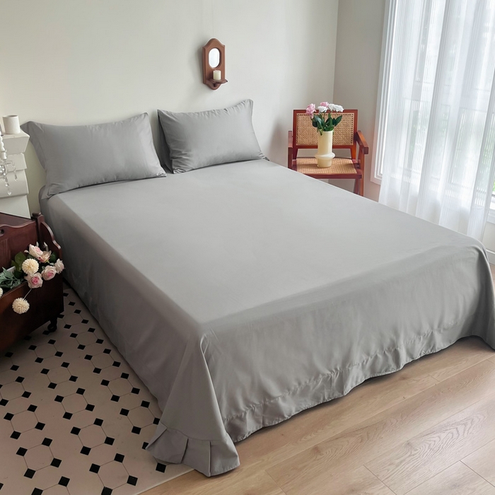 91家纺网 家纺一手货源 找家纺 艾迪尚家纺 2025新款100s生态全棉纯色磨毛单品床单 灰卡