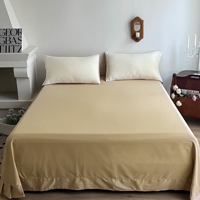 91家纺网 家纺一手货源 找家纺 艾迪尚家纺2025新款100s生态全棉纯色磨毛单品床单杏仁米配奶油咖