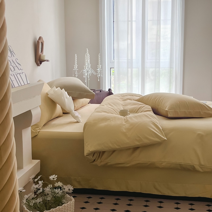 91家纺网 家纺一手货源 找家纺 艾迪尚家纺 2025新款100s生态全棉纯色磨毛四件套 布莱克黄