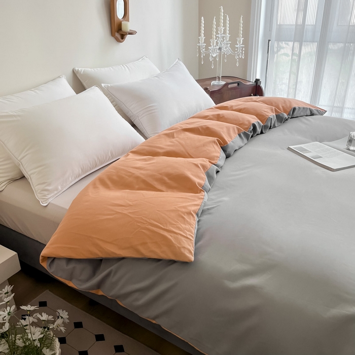 91家纺网 家纺一手货源 找家纺 艾迪尚家纺 2025新款100s生态全棉纯色磨毛单品被套 灰卡—可可橘