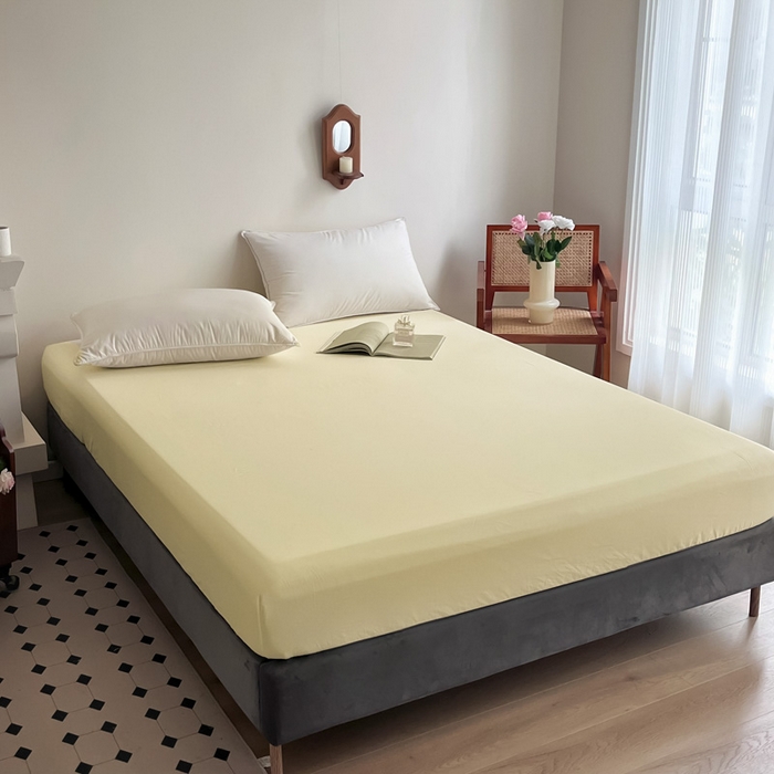 91家纺网 家纺一手货源 找家纺 艾迪尚家纺 2025新款100s生态全棉纯色磨毛单品床笠 玉子黄