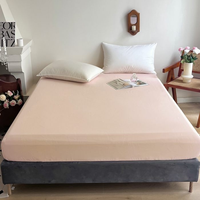 91家纺网 家纺一手货源 找家纺 艾迪尚家纺2025新款100s生态全棉纯色磨毛单品床笠 阿克曼绿樱草粉