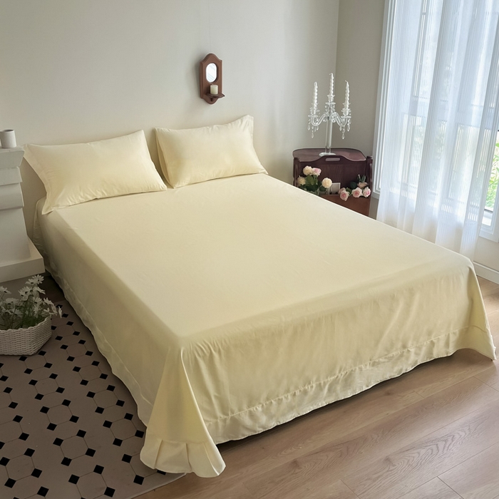 91家纺网 家纺一手货源 找家纺 艾迪尚家纺 2025新款100s生态全棉纯色磨毛单品床单 玉子黄