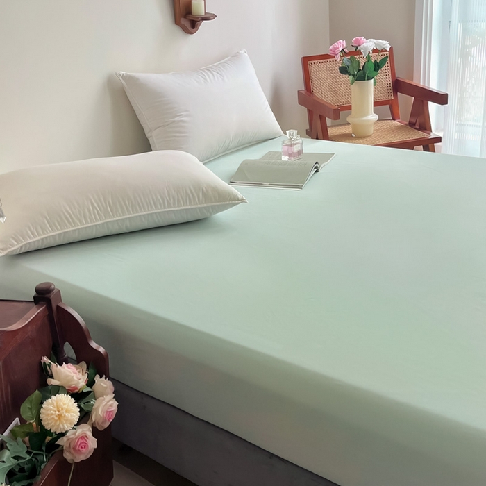 91家纺网 家纺一手货源 找家纺 艾迪尚家纺 2025新款100s生态全棉纯色磨毛单品床笠 阿克曼绿