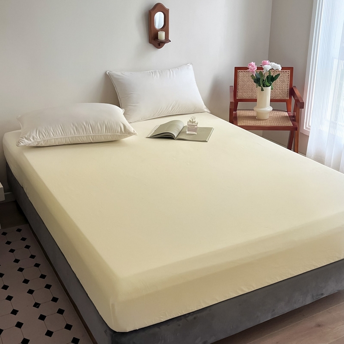 91家纺网 家纺一手货源 找家纺 艾迪尚家纺 2025新款100s生态全棉纯色磨毛单品床笠 玉子黄