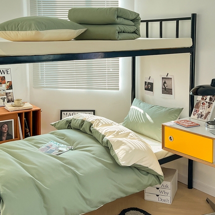 91家纺网 家纺一手货源 找家纺 （总）yyds网供 2023新款双拼AB版亲肤水洗棉纯色被套学生宿舍三件套单人双人四件套