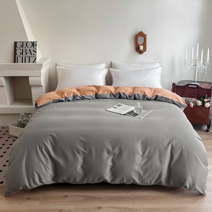 91家纺网 家纺一手货源 找家纺 艾迪尚家纺 2025新款100s生态全棉纯色磨毛单品被套 灰卡—可可橘