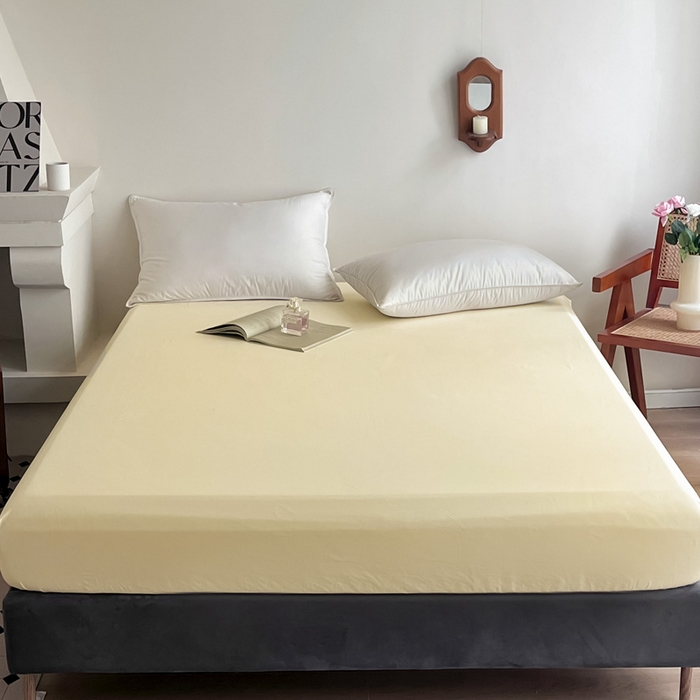 91家纺网 家纺一手货源 找家纺 艾迪尚家纺 2025新款100s生态全棉纯色磨毛单品床笠 玉子黄