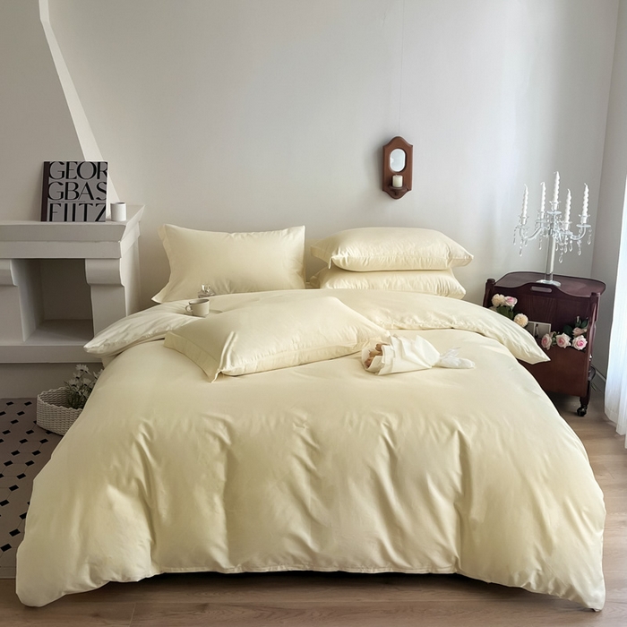 91家纺网 家纺一手货源 找家纺 艾迪尚家纺 2025新款100s生态全棉纯色磨毛四件套 玉子黄