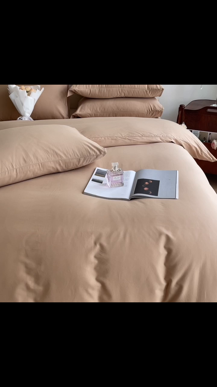 91家纺网 家纺一手货源 找家纺 艾迪尚家纺 2025新款100s生态全棉纯色磨毛四件套 布莱克黄