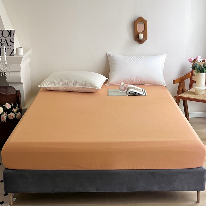 91家纺网 家纺一手货源 找家纺 艾迪尚2025新款100s生态全棉纯色磨毛单品床笠 灰卡—可可橘