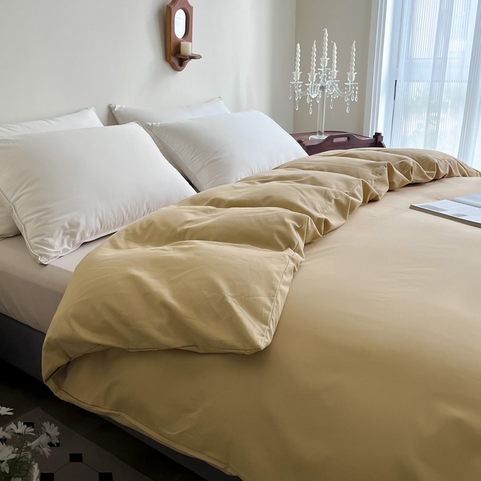 91家纺网 家纺一手货源 找家纺 艾迪尚家纺 2025新款100s生态全棉纯色磨毛单品被套 布莱克黄