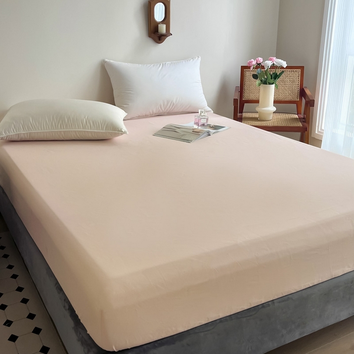 91家纺网 家纺一手货源 找家纺 艾迪尚家纺2025新款100s生态全棉纯色磨毛单品床笠 阿克曼绿樱草粉