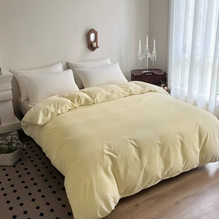 91家纺网 家纺一手货源 找家纺 艾迪尚家纺 2025新款100s生态全棉纯色磨毛单品被套 玉子黄